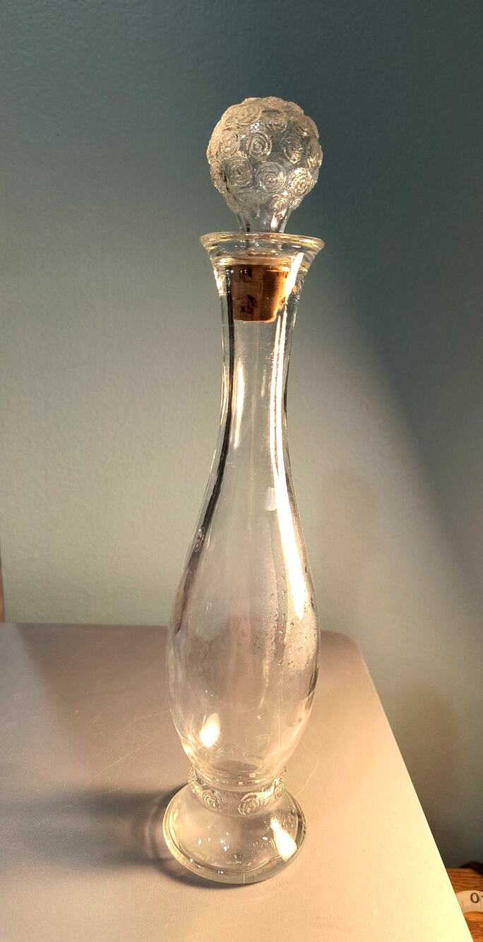 768. Vintage Floral Rose Bouquet Whiskey Decanter Corked